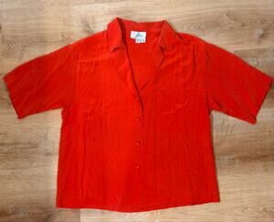 Vintage Alex. Red 100% Silk Blouse Shirt Size 10 Made in Korea